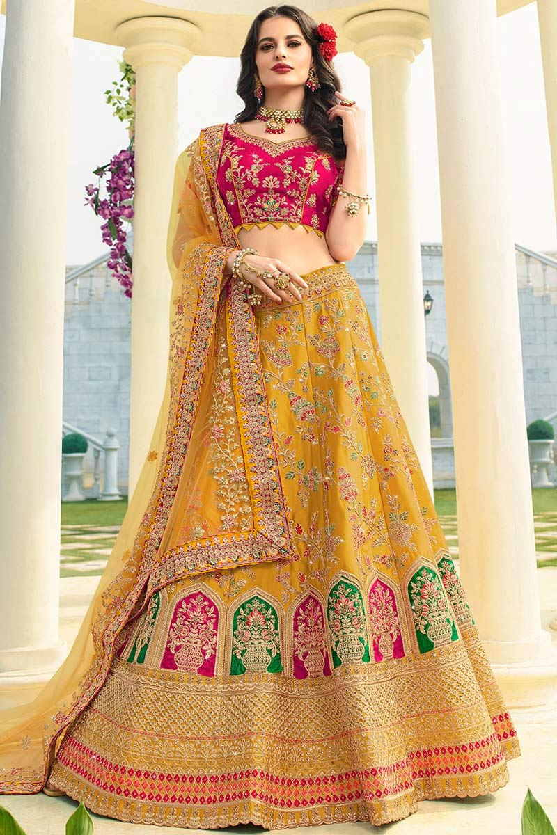 Yellow colour wedding lehenga clearance