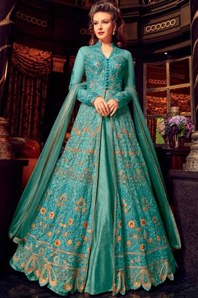 firozi colour frock