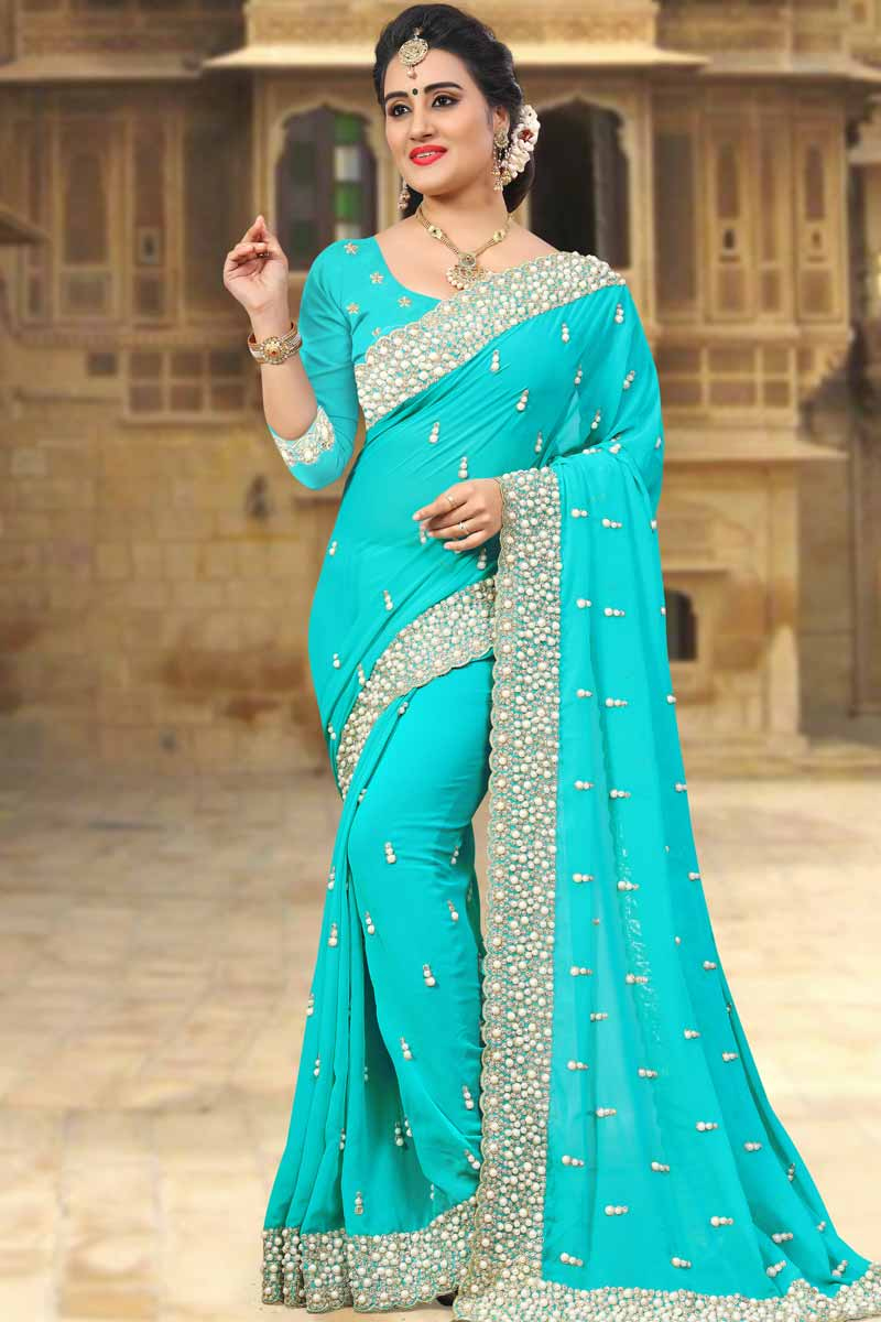 Blouse with sky blue saree Clearance