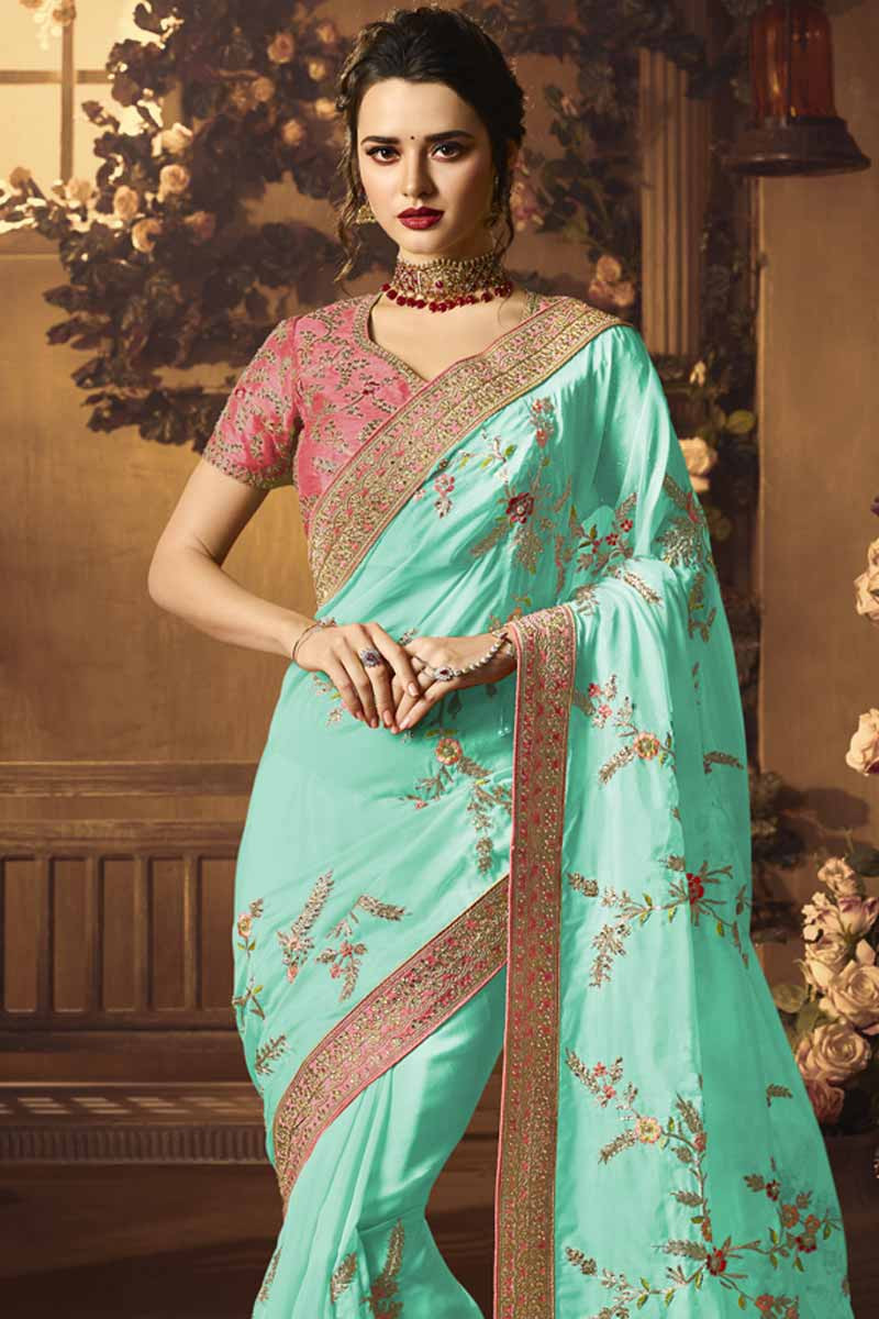 Buy Saree Shops Online Sky Blue Silk Diwali Saree Collection Sweet ...