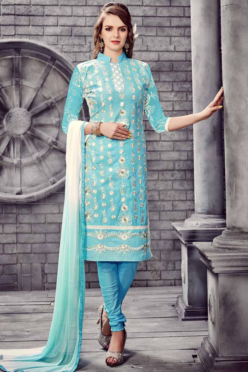 sky blue churidar dress