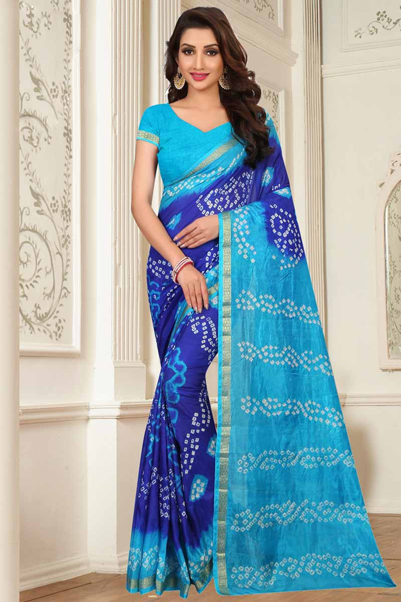 printed Georgette Saree in Sky blue with Blouse - SR23201