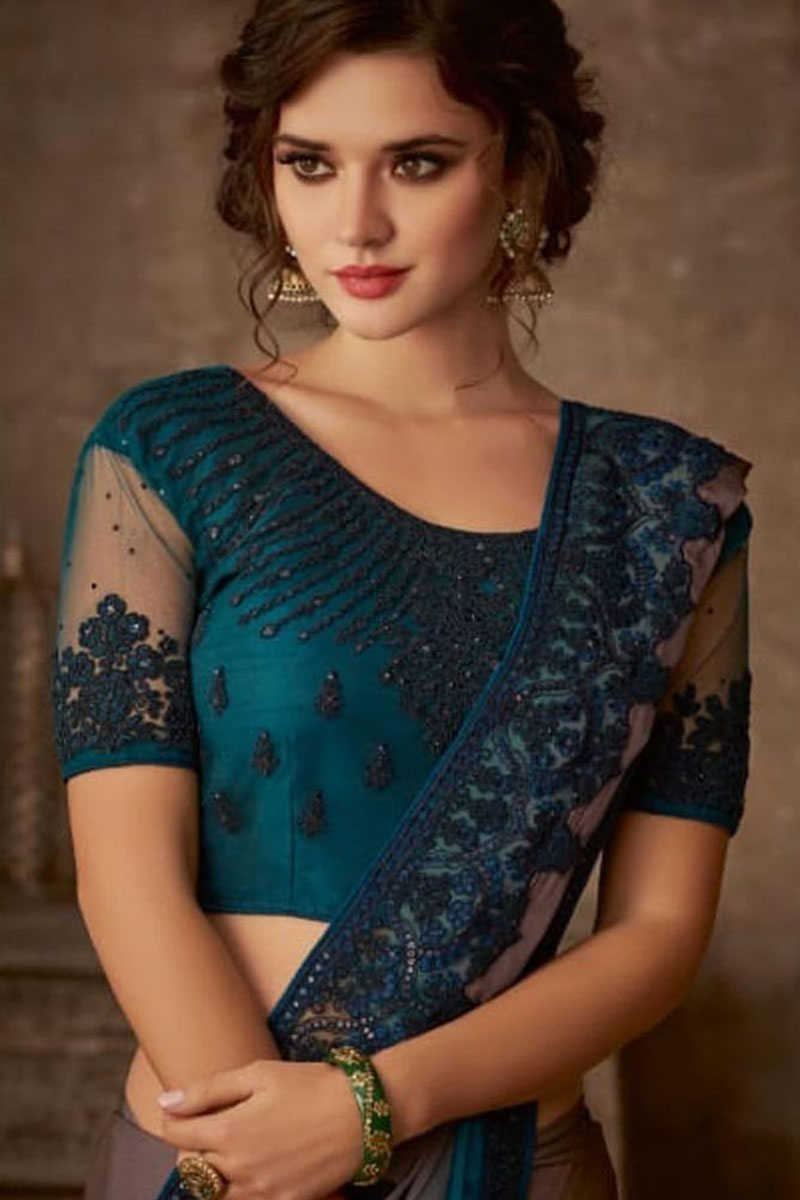 teal blue silk blouse