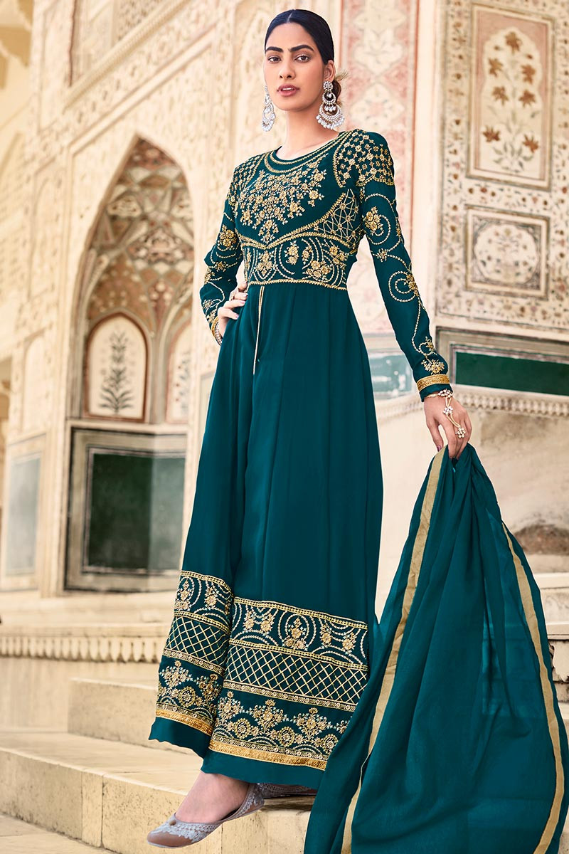 Buy Utsav Fashion Embroidered Belt Art Silk Abaya Style Suit in Olive Green  at Amazonin