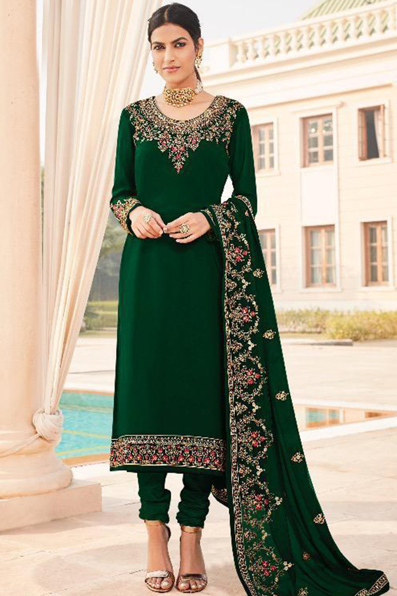 bottle green churidar material