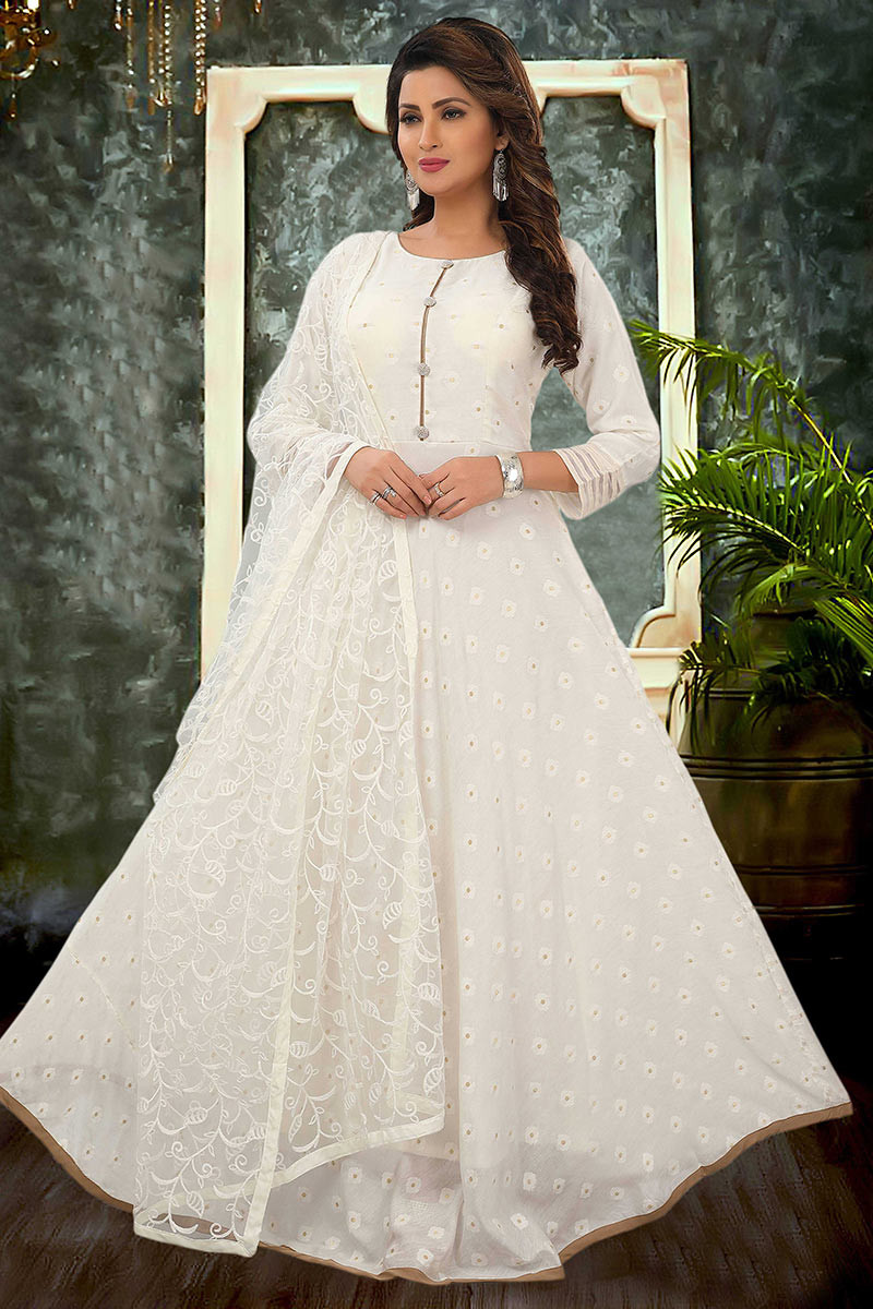 Ethnic White Anarkali Suit Embroidered ...