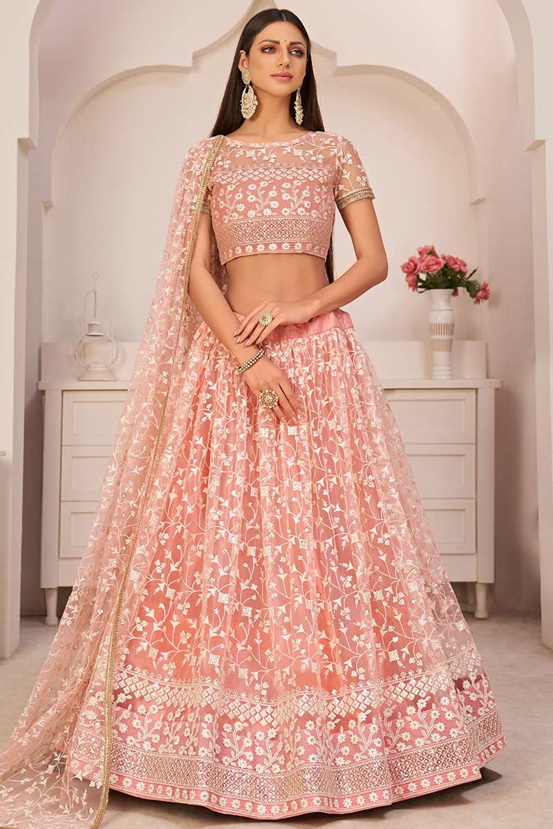 Buy Party Wear Net Light Pink Lehenga LLCV110563