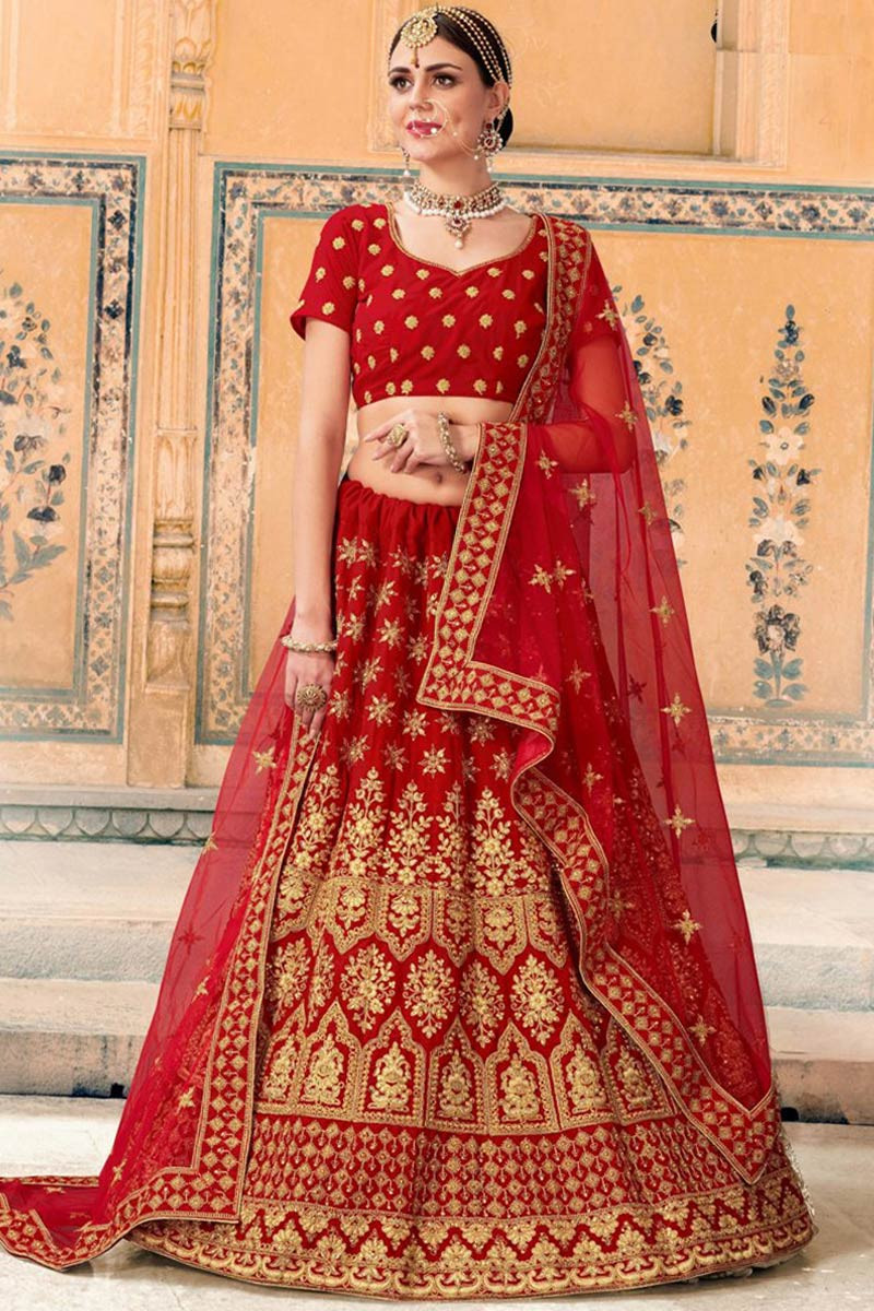 bridal lehenga tomato colour