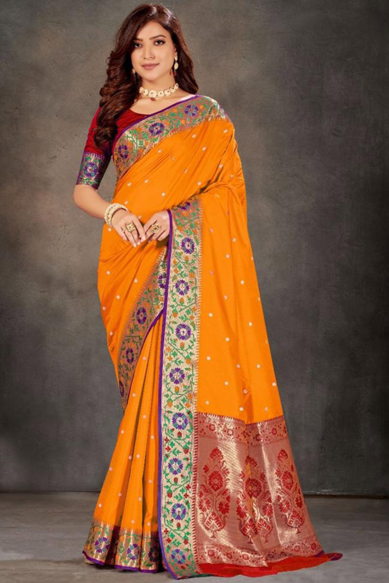 Mustard Saree With Jacquard Woven Work main image 0