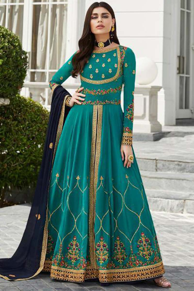 turquoise anarkali suit