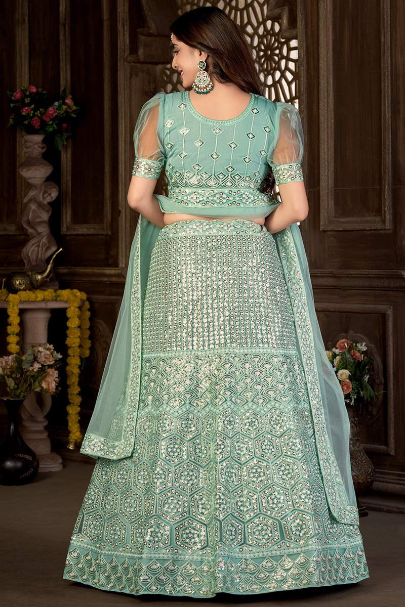 Sea Green Net Party Wear Lehenga Choli - Indian Cloth Store