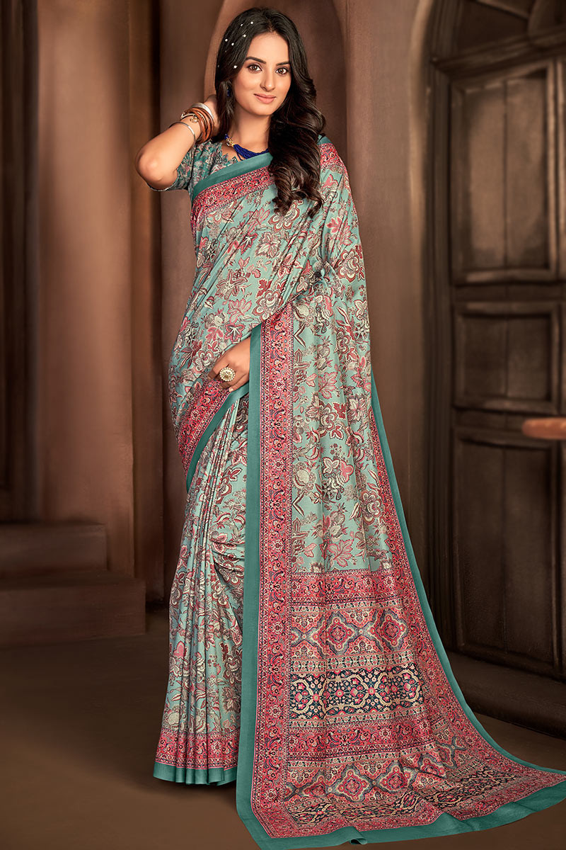 Floral Silk Sari Indian Printed Saree With Blouse Party Sari Dress  Bollywood | eBay