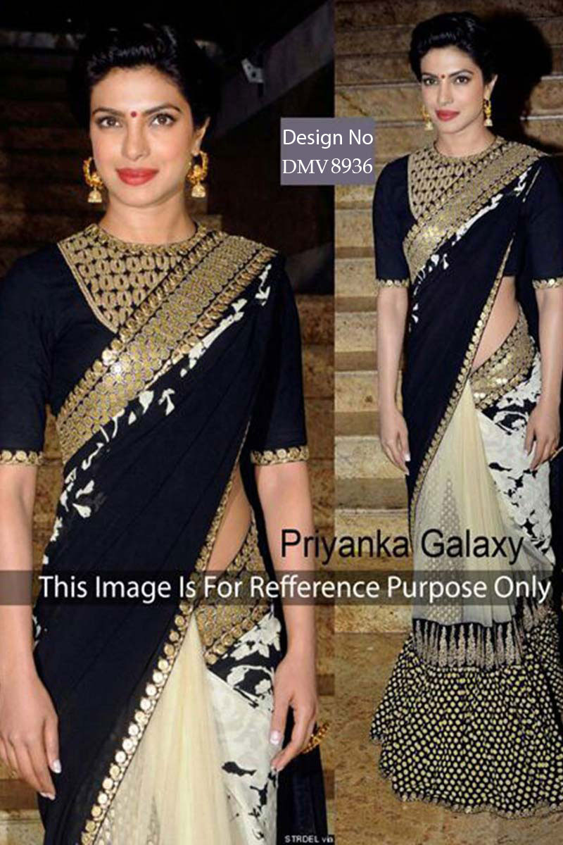 By Bollywood Priyanka Chopra Saree online shop, Black with Gold ...