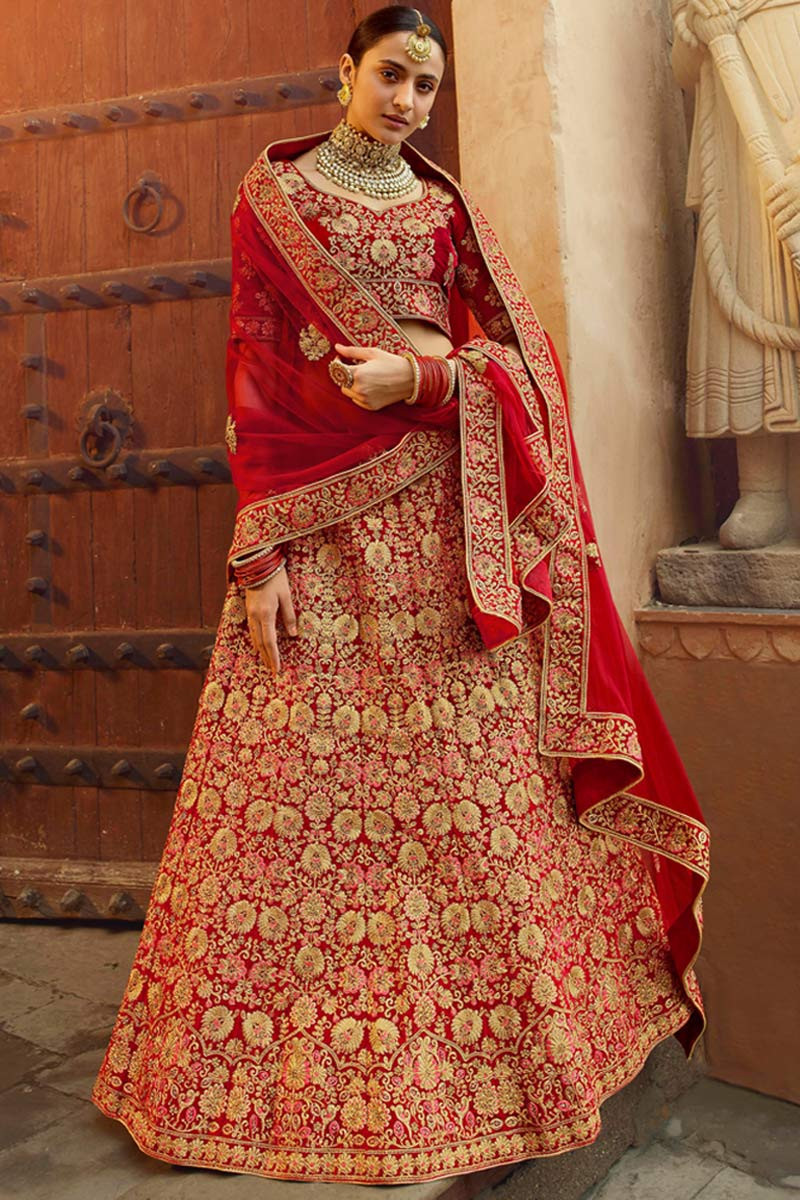 Buy Velvet Bridal Lehenga Choli In