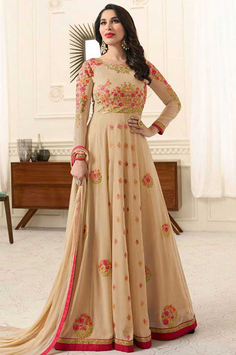 orange anarkali gown