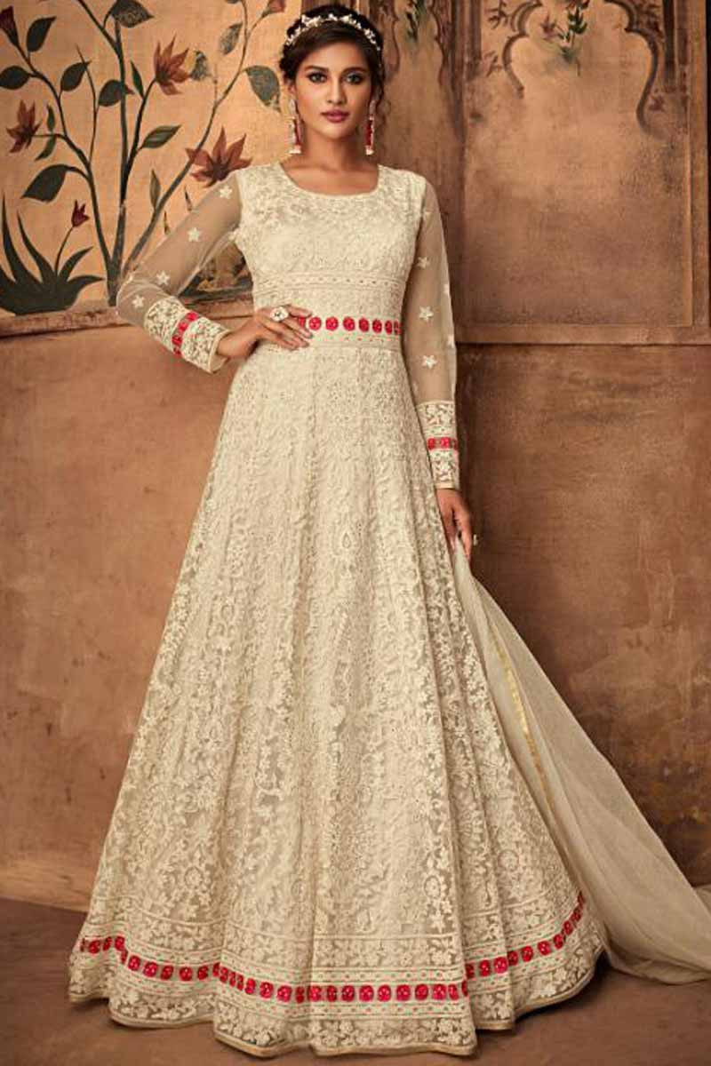 white anarkali wedding dress