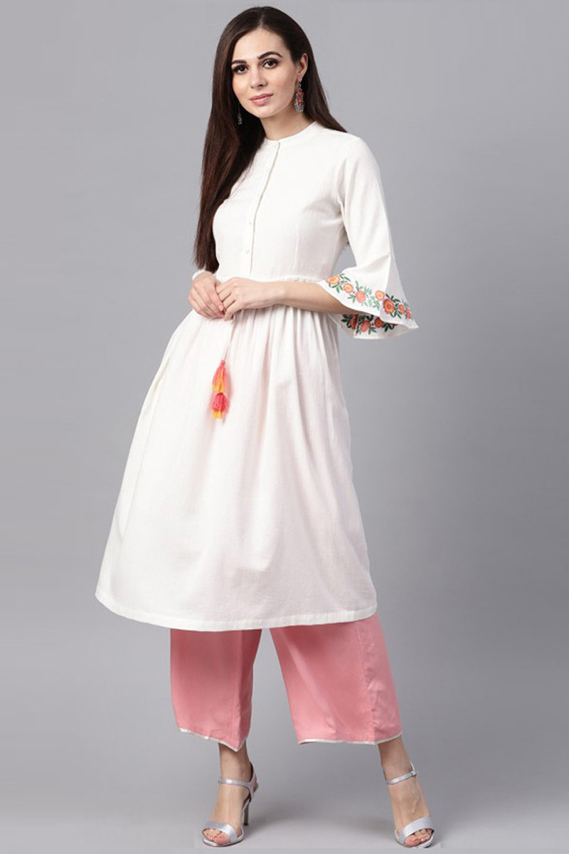 Jaipur Kurti Salwar Suits and Sets  Buy Jaipur Kurti Women White  Blue  Striped Kurta With Palazzo Set of 2 Online  Nykaa Fashion