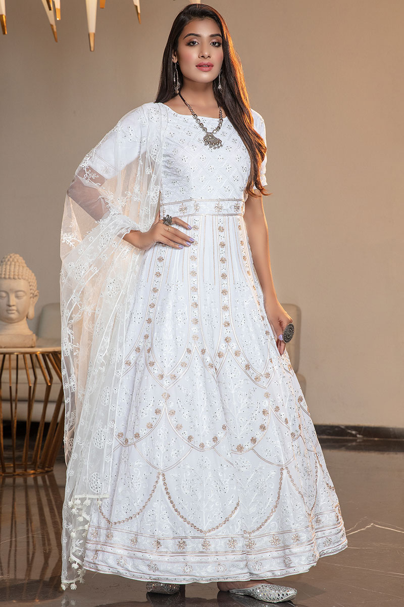 white lace anarkali dress