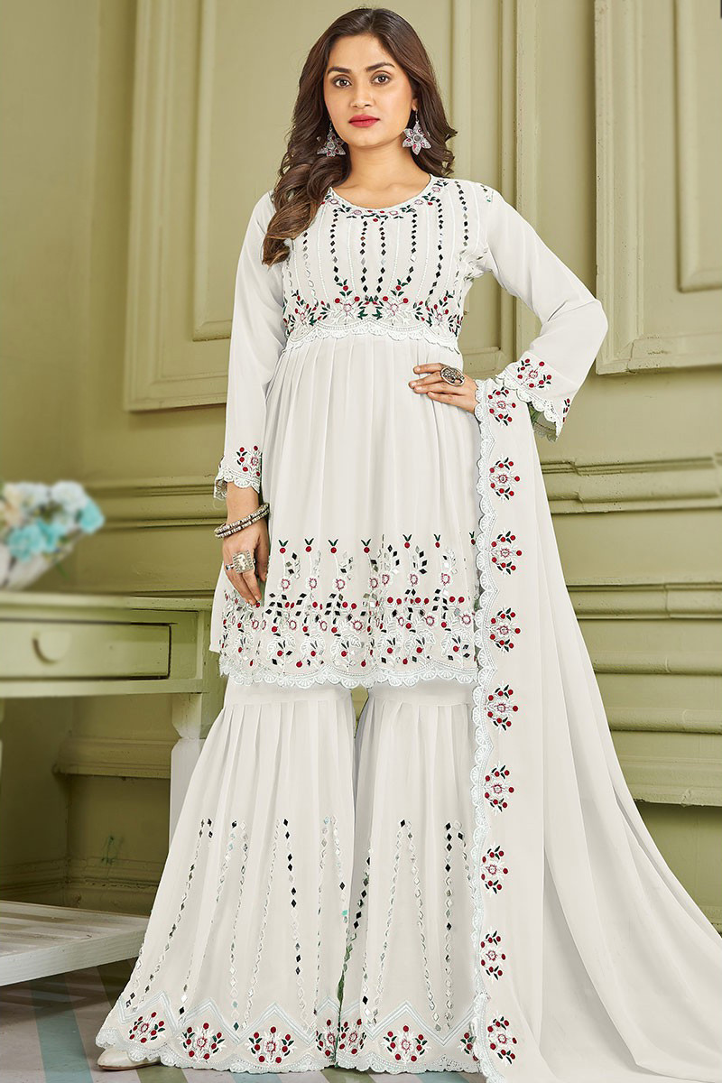 Best Sharara Suit in White Embroidered Fabric LSTV118322