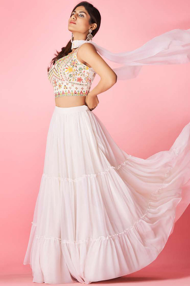 Exclusive Fancy Party Wear Georgette Ruffle Work Saree Blouse Lehenga Sari  EB | eBay