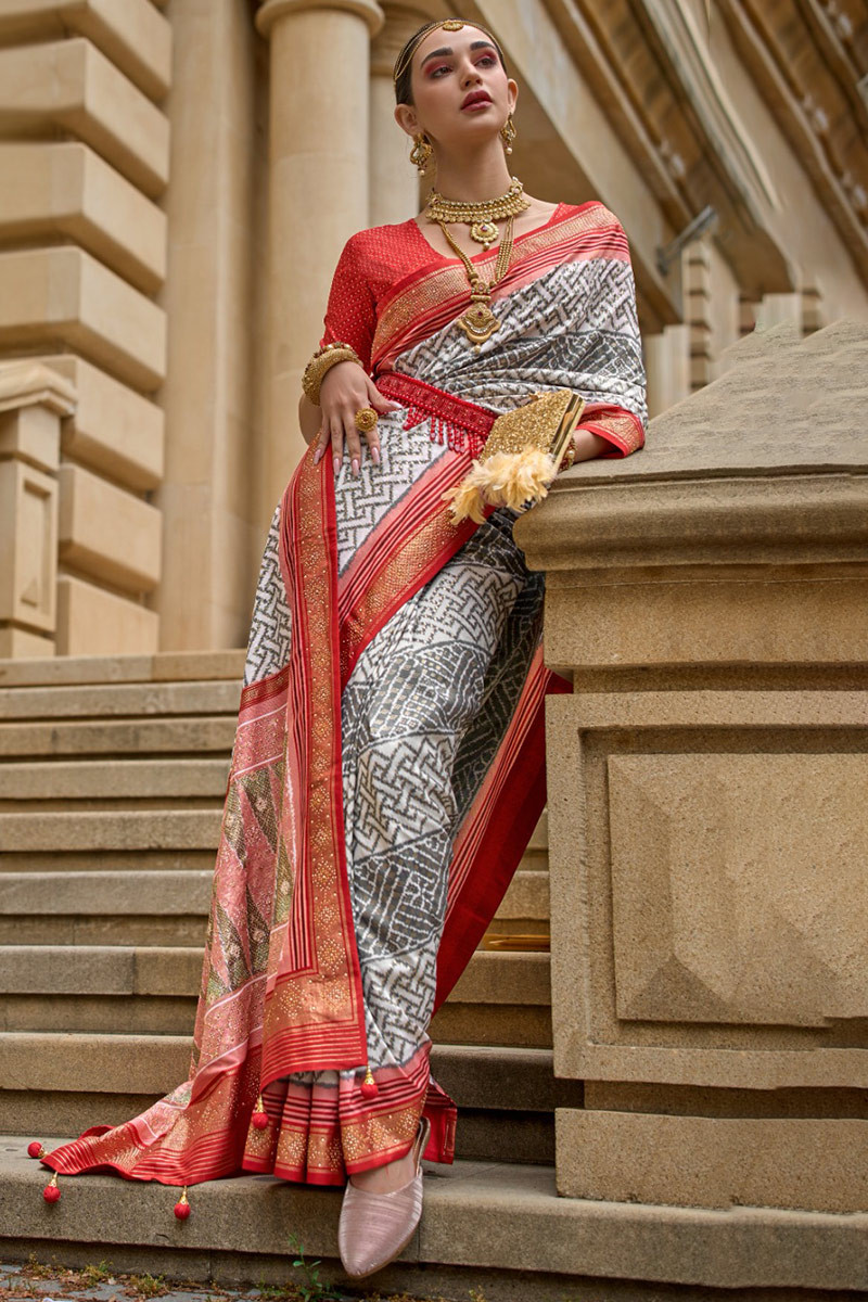 Navy Blue Color Gorgeous Printed Patola Silk Saree