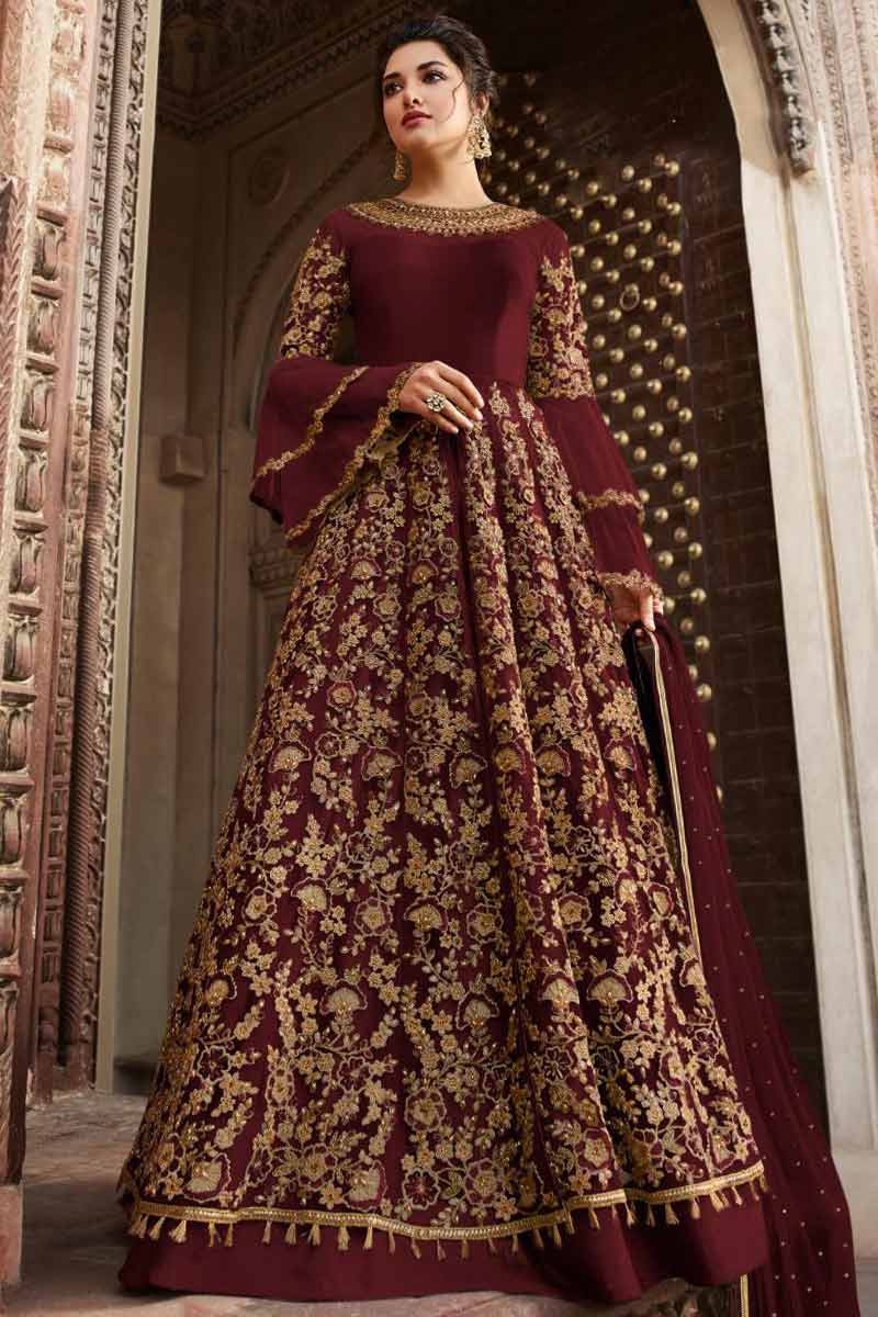 wine color anarkali