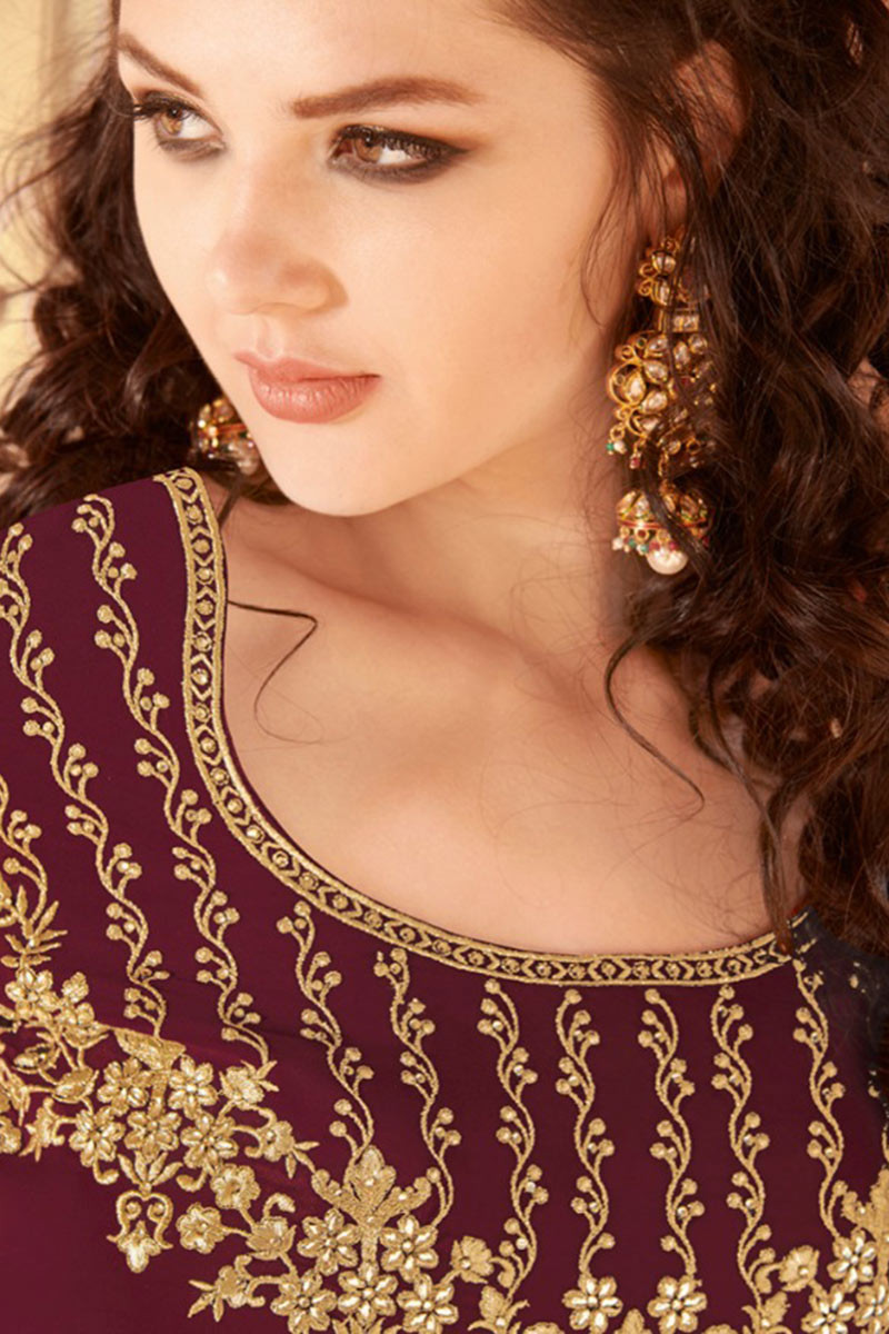 Online Shopping Wine Maroon Sharara Suit with Stone Work LSTV08013