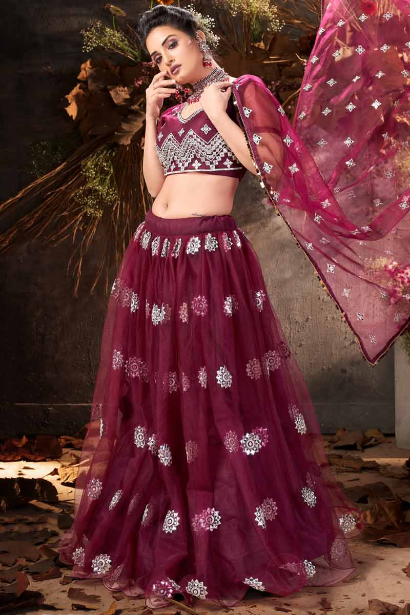 wine maroon lehenga