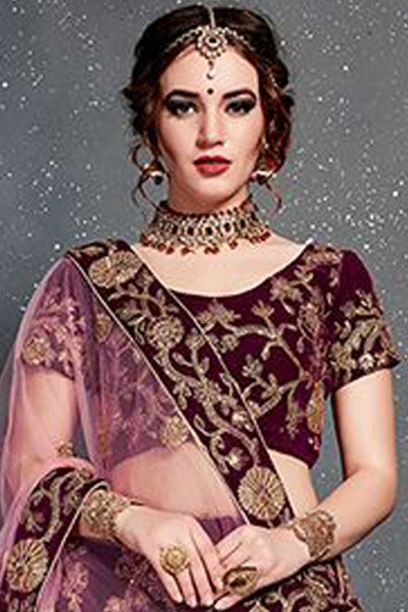Buy Wine Purple Velvet Lehenga With Velvet Choli Online Llcv01030 Andaaz Fashion wine purple velvet lehenga with velvet choli