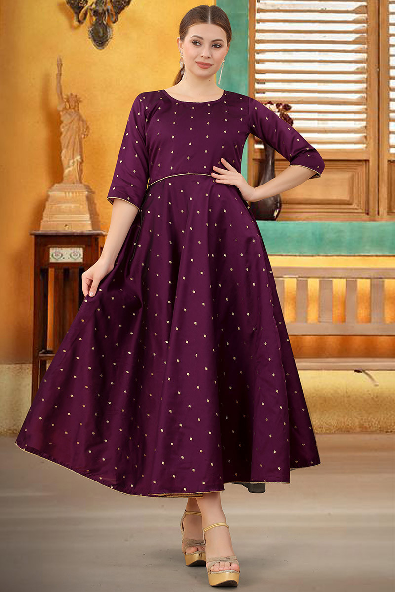 New Stylist Wine Silk Frock Style Kurti LKV00703