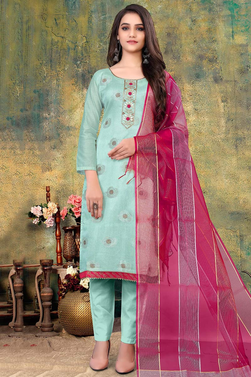 Grey Embroidered Pant Style Suit In Chanderi 4039SL04