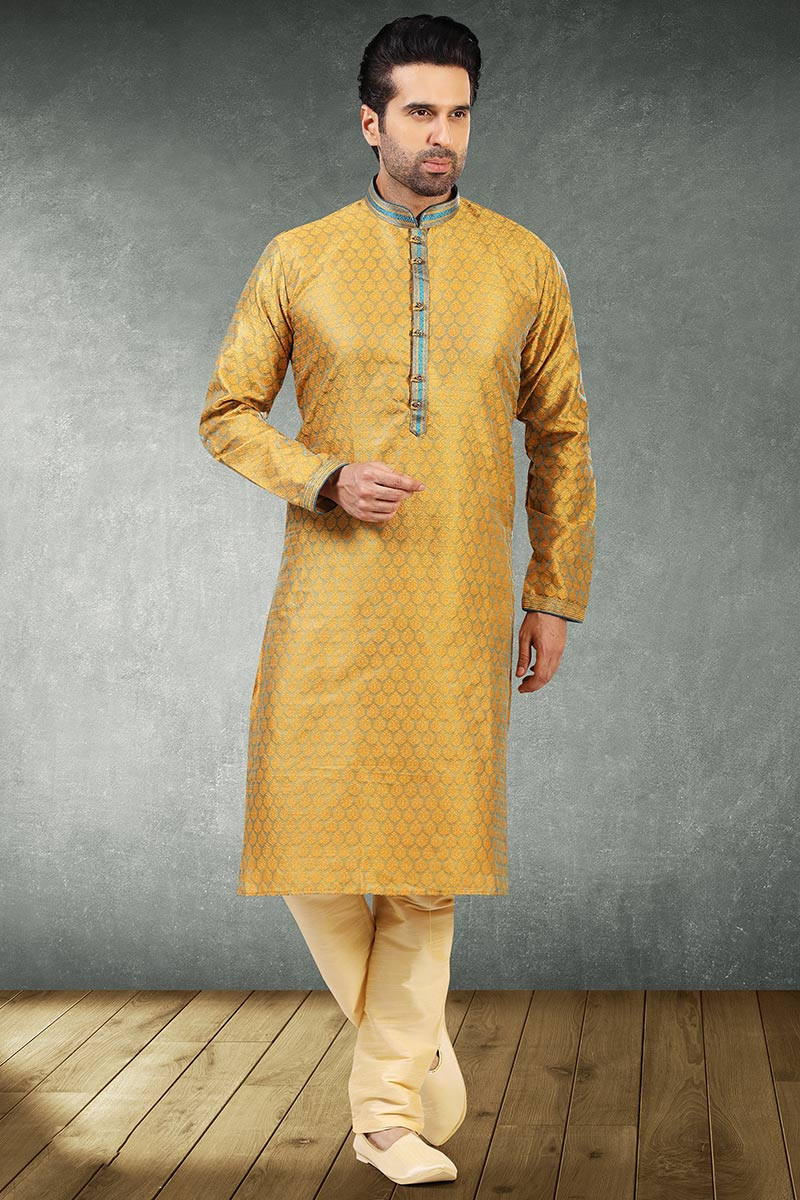 XXL Men's Embroidered Indian Pakistani Jacquard Kurta Pyjama and Scarf Suit M 