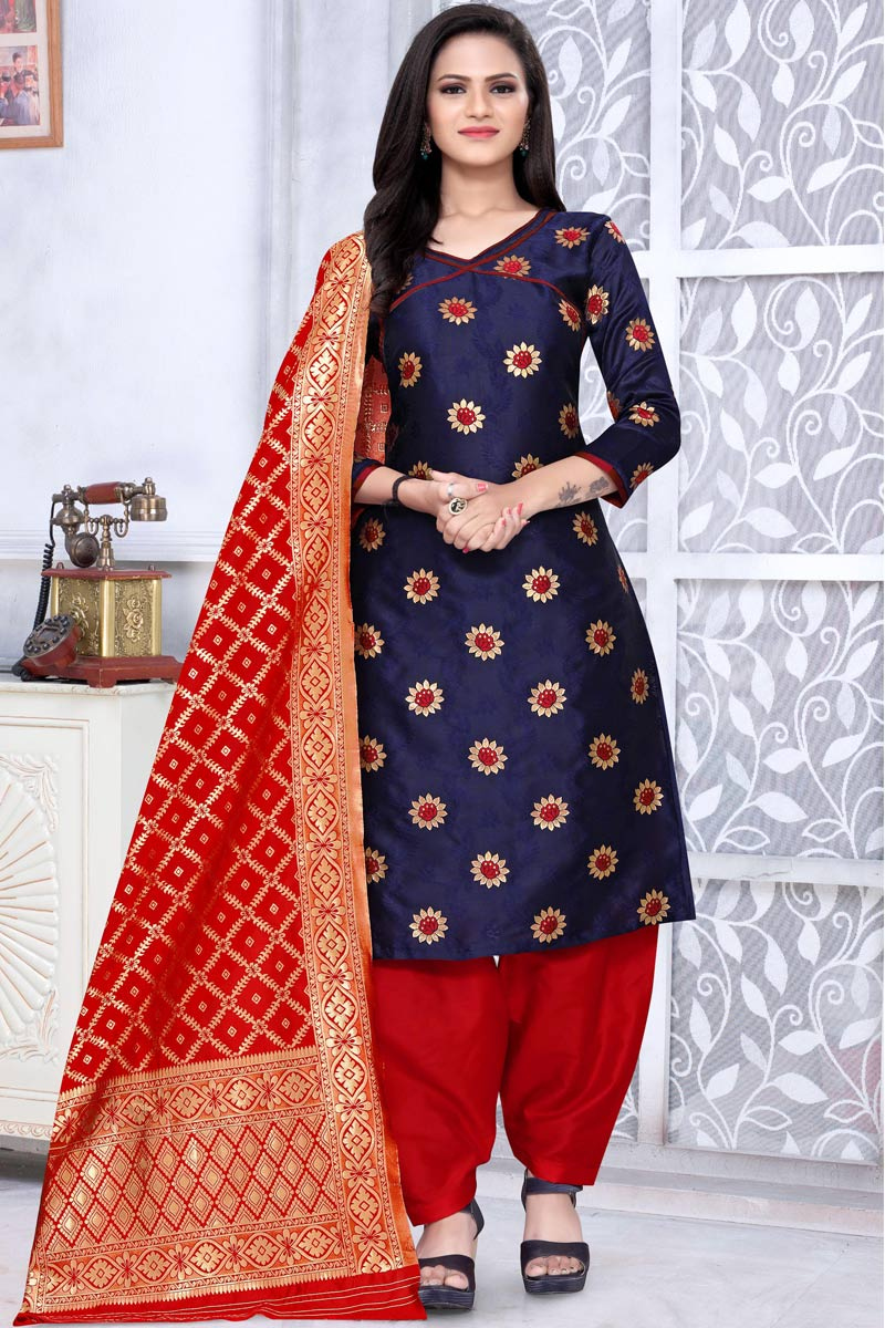 Red and blue salwar suit Outlet