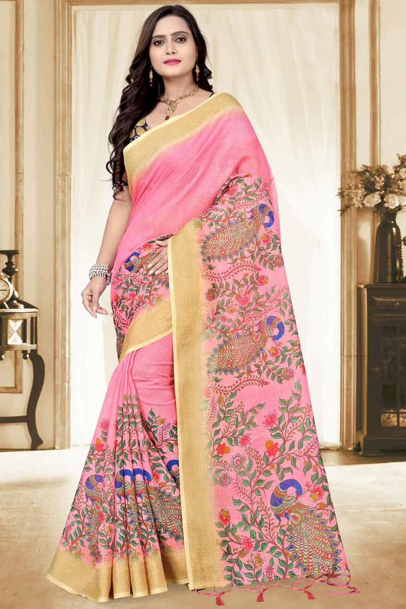 pink saree simple