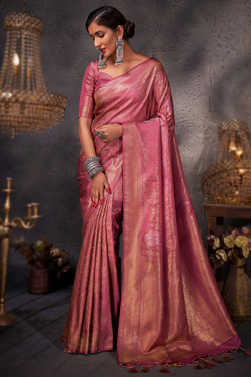 Deep Blush Pink Kanjivaram Silk Saree – Armima