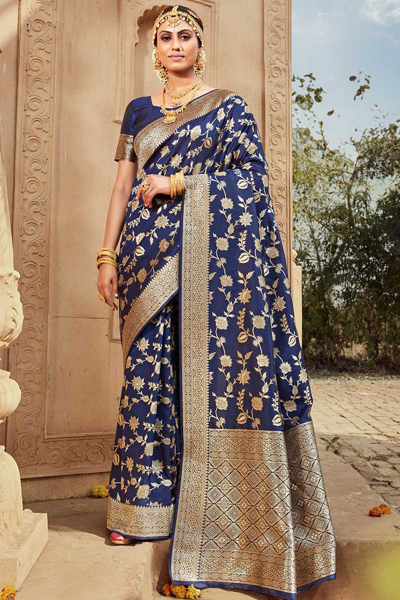 dark blue bridal saree