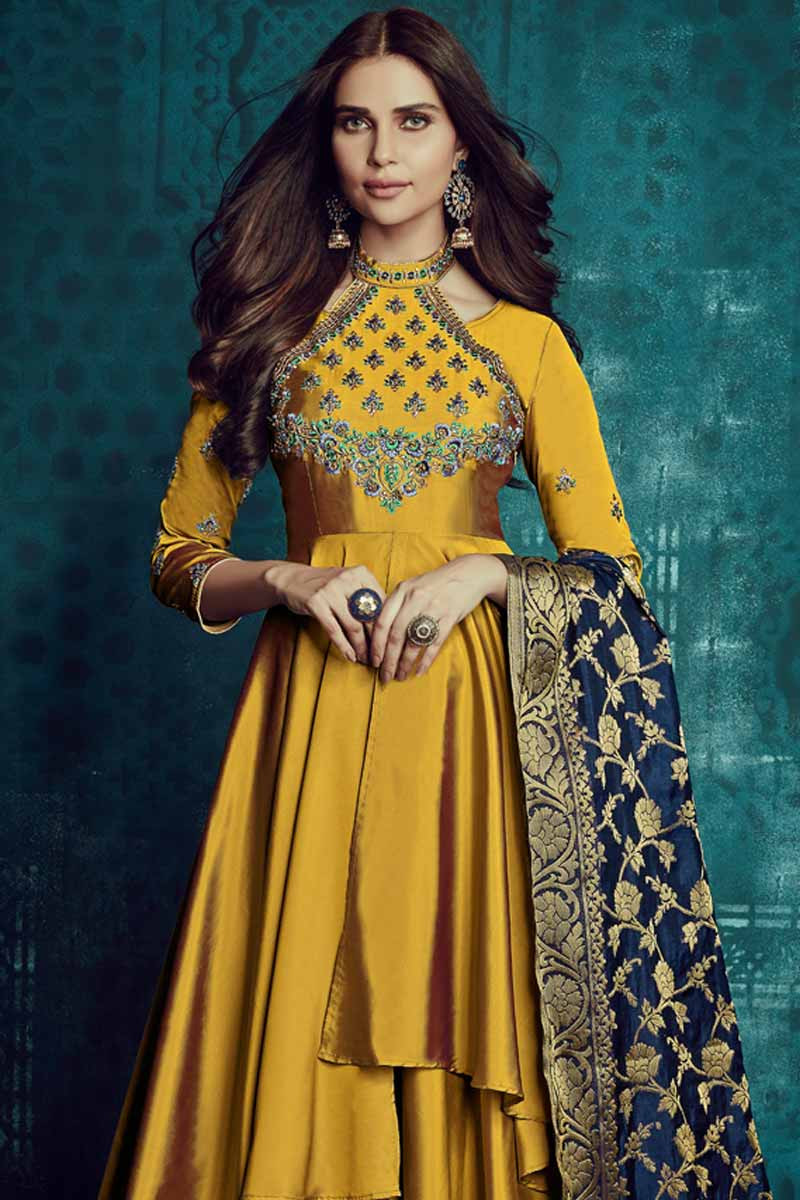 mustard yellow anarkali