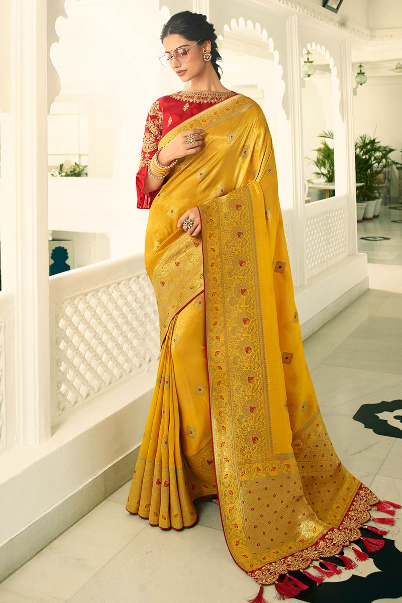 Banarasi saree yellow clearance