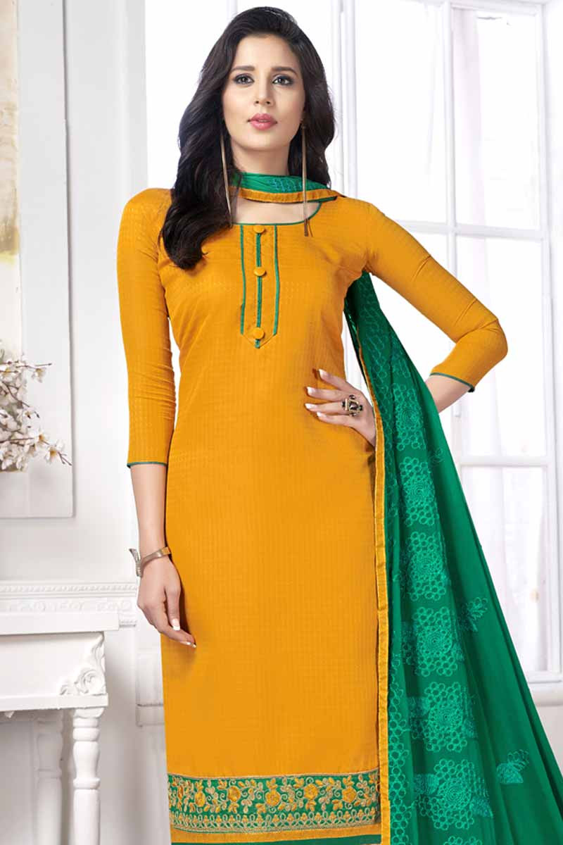 yellow colour churidar neck designs