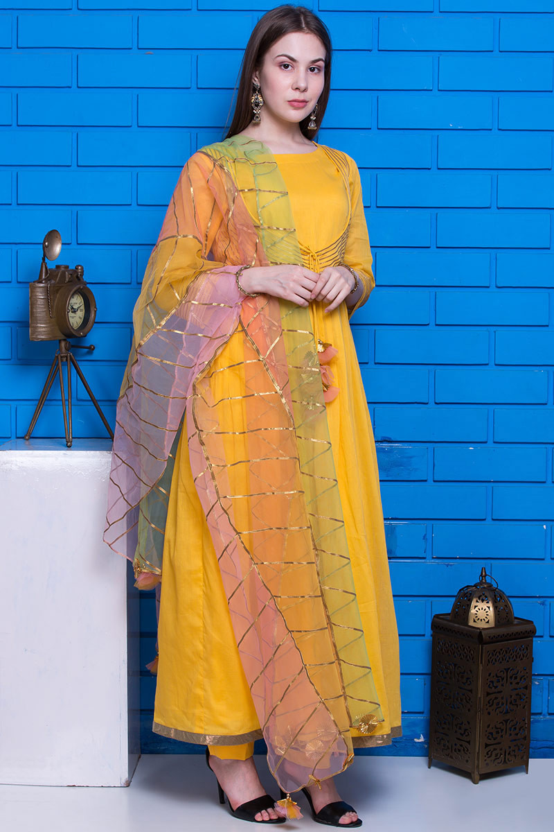 yellow cotton anarkali