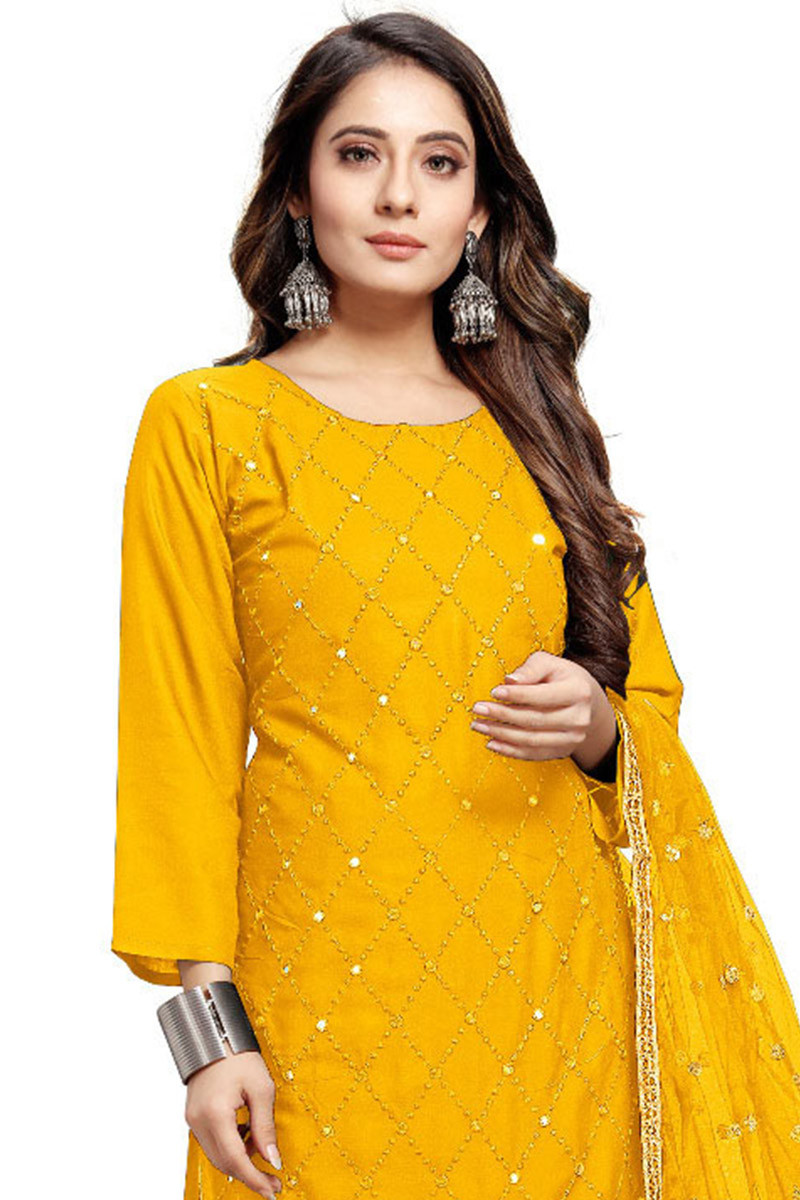 yellow palazzo with kurti