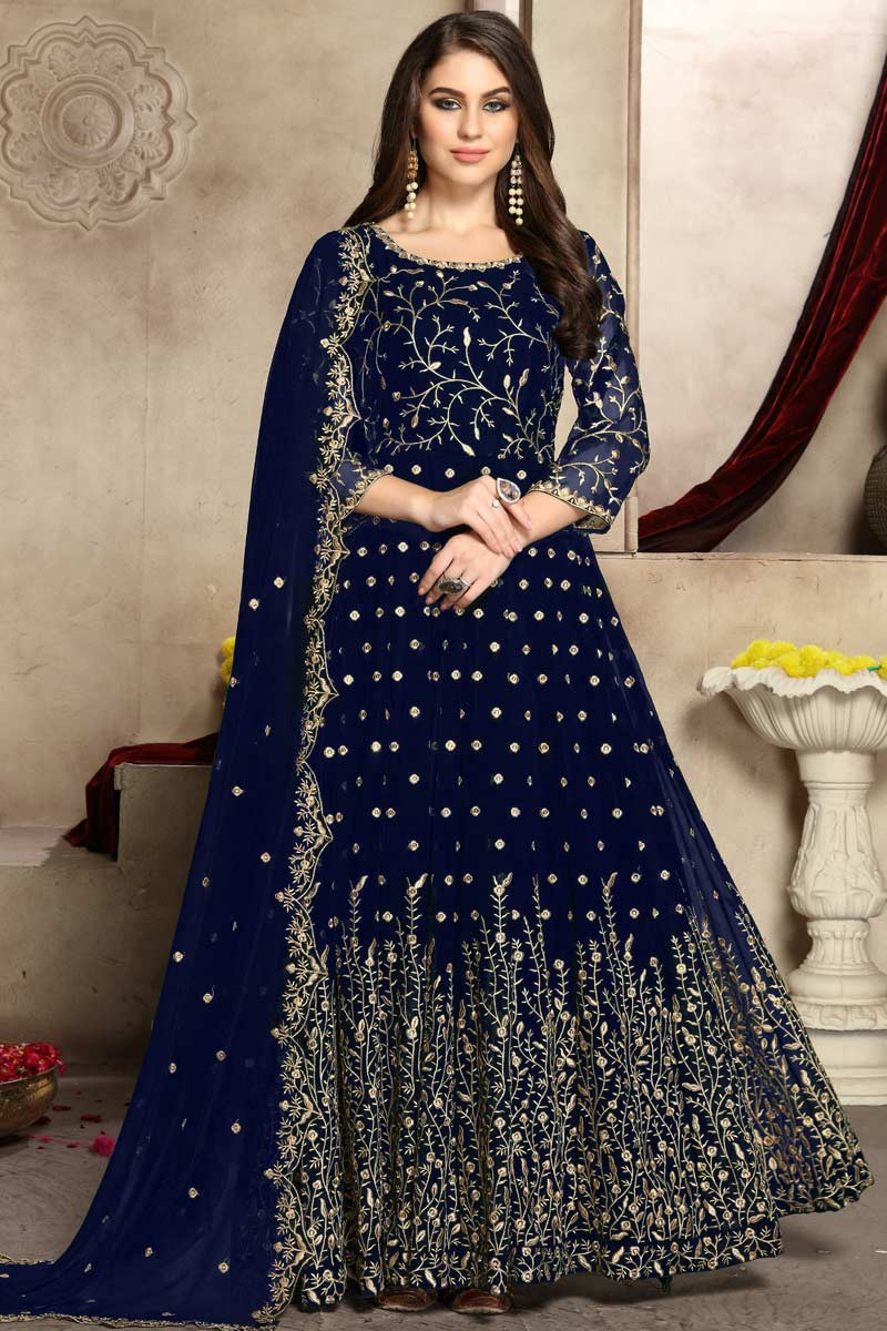 Navy blue anarkali suit