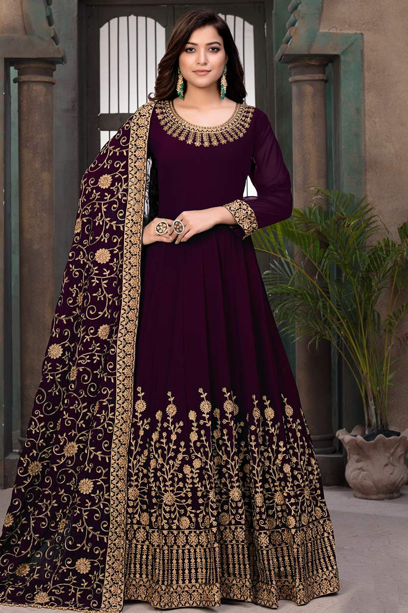 Great Deals Purple Eid Anarkali Suit With Zari Work LSTV111174