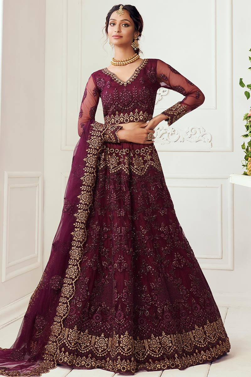 wine maroon lehenga