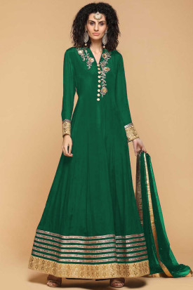Cotton Indian Churidar Salwar Kameez In Teal Green Colour For Eid