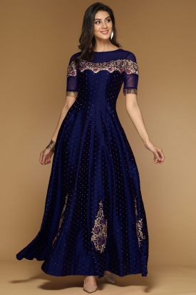 blue dress with orange accessories 300634-RO Sea Green and Blue Belted Designer Lehenga main image 0