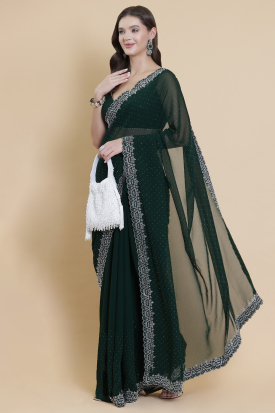 green emerald velvet dress Mehndi Green Chinnon Drape Saree – House of Fakir Chand