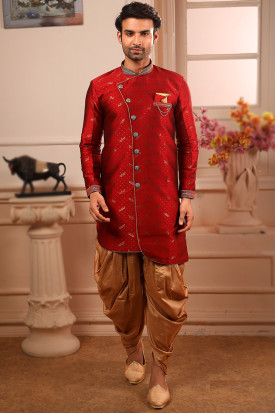Buy Indo Western Red Wedding Wear Indian Dresses Online for Men in UK