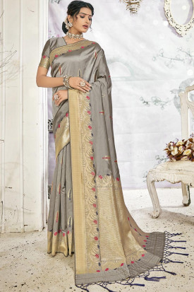 Buy 50/XL-2 Size Grey Plus Size Sarees Online for Women in USA