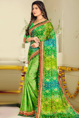 Silk Teal Green Wedding Wear Saree with Zari embroidery